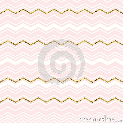 Abstract geometric seamless pattern with chevron. Gold glitter Vector Illustration