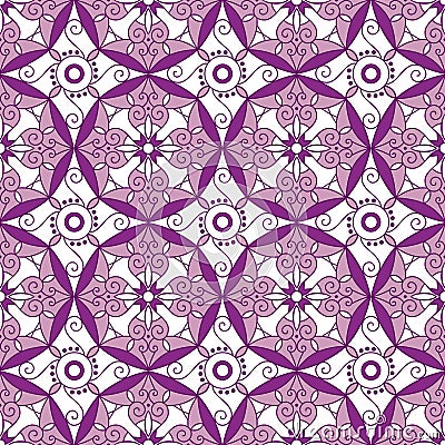 Abstract Geometric Seamless Pattern with Floral Ornament in Purple and Rose Pink Color. Vector Illustration