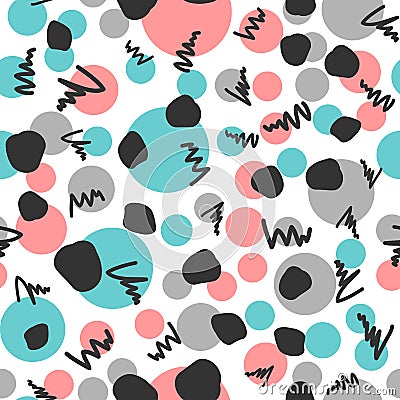 Abstract geometric seamless pattern. Repeated circles and scribbles drawn by hand. Vector Illustration