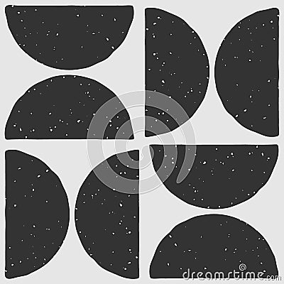 Abstract seamless pattern with semi circle shapes in block print style Vector Illustration