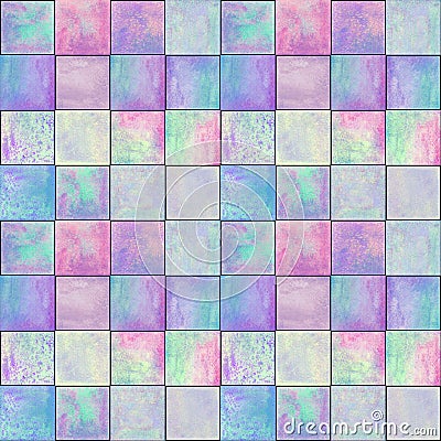 Abstract geometric seamless pattern with squares. Colorful watercolour artwork Stock Photo