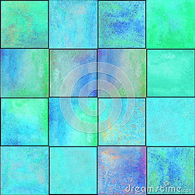 Abstract geometric seamless pattern with squares. Colorful watercolour artwork Stock Photo