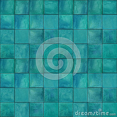 Abstract geometric seamless pattern with squares. Dark teal watercolour artwork Stock Photo
