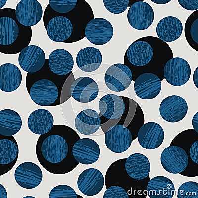 Abstract geometric seamless pattern with textured layered circles. Trendy hand drawn vector textures. Modern abstract Vector Illustration