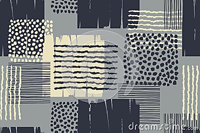 Abstract geometric seamless pattern with trendy hand drawn textures. Vector Illustration