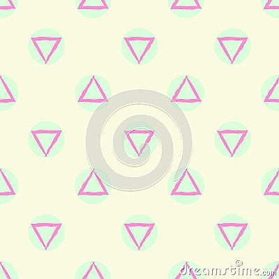 Abstract geometric seamless pattern vector background with green purple and beige pastel colored circle and triangle shapes Vector Illustration