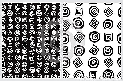 Black and White Abstract Geometric Seamless Vector Patterns Vector Illustration