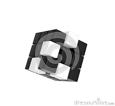 Abstract geometric shape from black and white cubes. 3d render Stock Photo