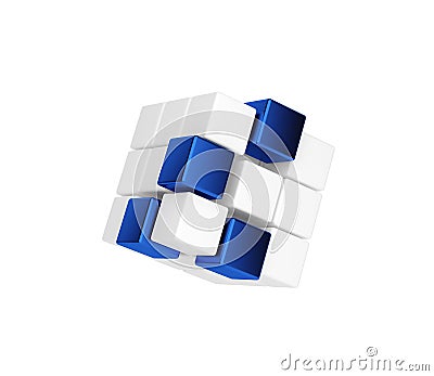 Abstract geometric shape from blue and white cubes. 3d render Stock Photo