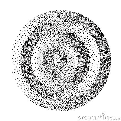 Abstract Geometric Shape Vector. Black Dotted Round Circle. Film Grain, Noise, Grunge Texture. Halftone Background Vector Illustration