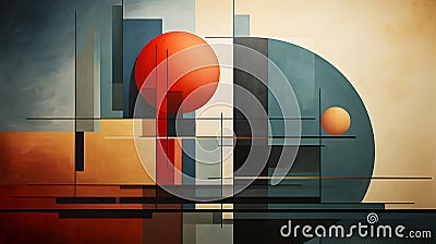 Abstract geometric shapes artwork with circles and rectangles in warm and cool tones, modern background design Stock Photo