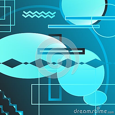 Abstract geometric shapes blue turquoise memphis gradient background Stock Photo