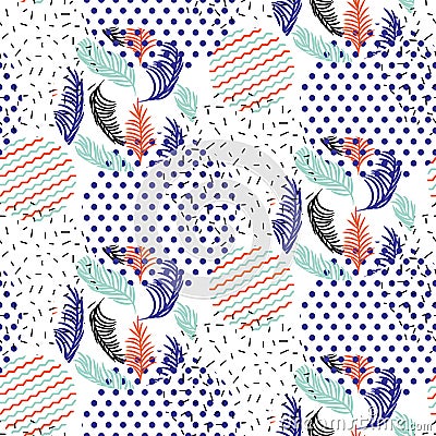 Abstract geometric shapes dotted and striped leaves circles vector pattern. Vector Illustration