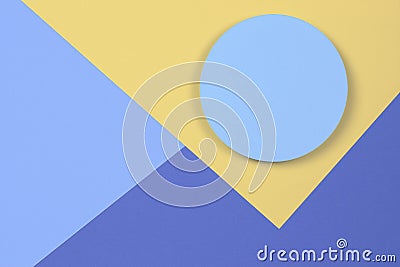 Abstract geometric shapes and lines pastel blue, yellow, very peri color paper texture background. Top view, copy space Stock Photo