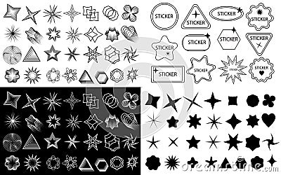Abstract Geometric Shapes and stickers label badges big set. Modern Geometry Elements. Collection of cyber shape Vector Illustration