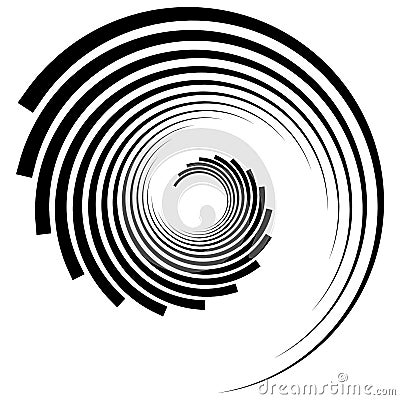 Abstract geometric spiral, ripple element with circular, concentric lines. Abstract monochrome element Vector Illustration
