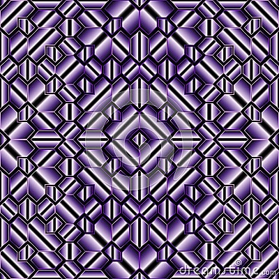 Abstract geometric striped vector seamless pattern. Violet ornamental surface 3d background. Geometrical repeat backdrop Vector Illustration