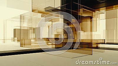 Abstract geometric structures in translucent layers, creating a modern, minimalist environment Stock Photo