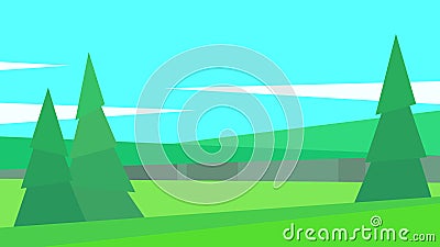 Abstract geometric summer landscape with spruces Vector Illustration
