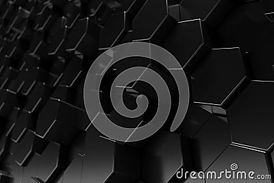 Abstract geometric surface. Hexagonal black background. 3D Rendering Stock Photo