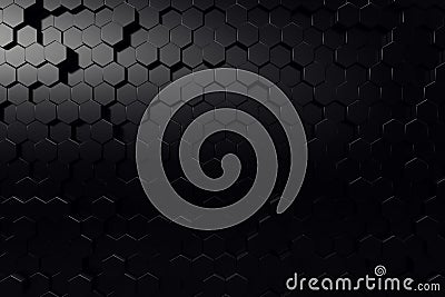 Abstract geometric surface. Hexagonal black background. 3D Rendering Stock Photo