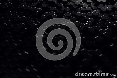Abstract geometric surface. Hexagonal black background. 3D Rendering Stock Photo