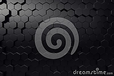 Abstract geometric surface. Hexagonal black background. 3D Rendering Stock Photo