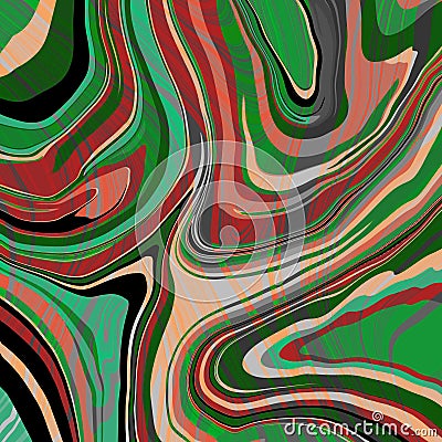 Abstract geometric swirl marble pattern with wavy curved stripes in green and orange natural organic tones Stock Photo