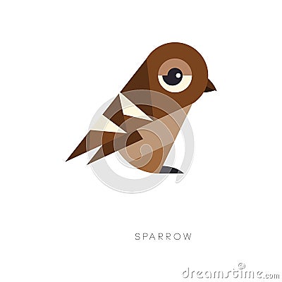 Abstract geometric symbol of brown sparrow. Silhouette of small passerine bird. Flat vector element for logo, print Vector Illustration