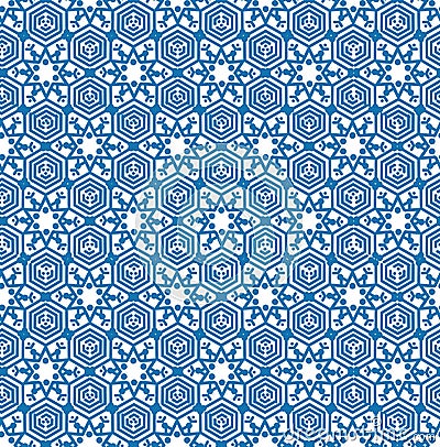 Abstract geometric texture Snow crystal seamless pattern in oriental arabiv style Winter holiday snowflakes tiled background Stock Photo