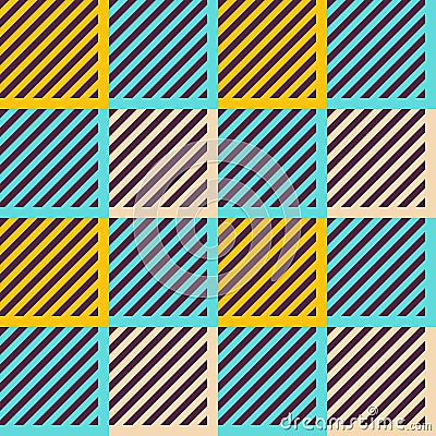 Abstract geometric vector seamless pattern with color striped square tiles. Simple color geometric background. Vector Illustration