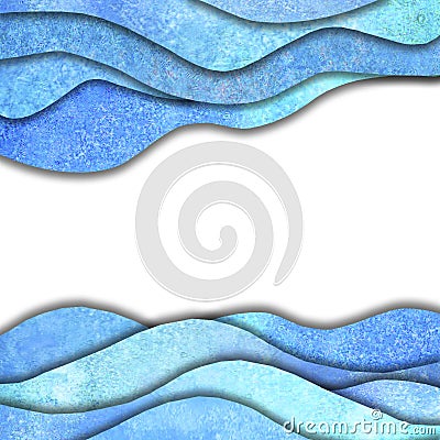 Abstract geometric watercolor blue teal sea waves on white background Cartoon Illustration