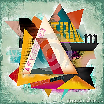 Abstract geometrical collage with typo element and colorful geometrical forms and shapes Stock Photo