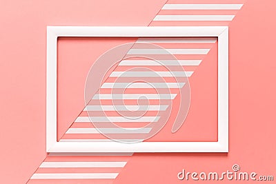 Abstract geometrical living coral pantone color flat lay background. Minimalism, geometry and symmetry template. Stock Photo