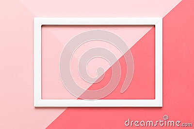 Abstract geometrical living coral and pastel pink paper flat lay background. Minimalism, geometry and symmetry template. Stock Photo