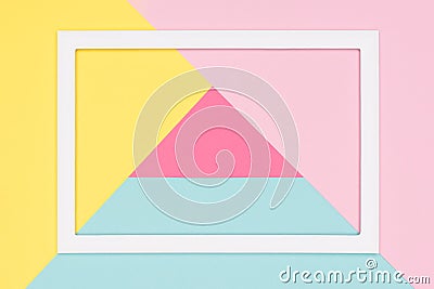 Abstract geometrical pastel blue, pink and yellow paper flat lay background. Minimalism, geometry and symmetry template. Stock Photo