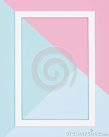 Abstract geometrical pastel blue, teal and pink paper flat lay background. Minimalism, geometry and symmetry template. Stock Photo