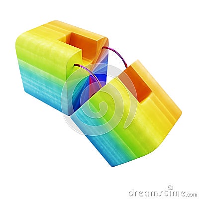 Abstract geometrical shapes two linked colorful boxes isolated on white background Stock Photo