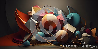 Abstract geometry shapes colors Hyper-realistic textures three generative AI Stock Photo