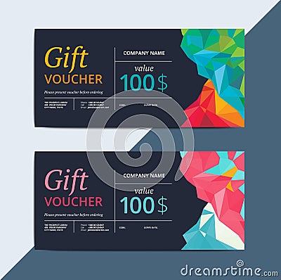Abstract gift voucher or leaflet on low poly layout. Creative ve Vector Illustration