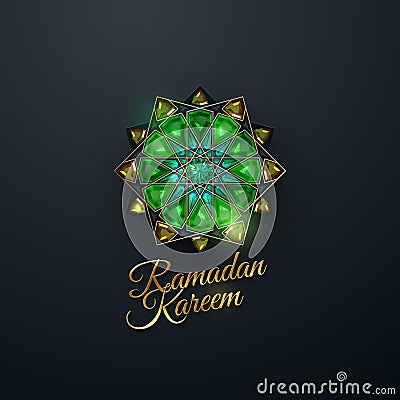 Abstract girih flower encrusted with emerald crystals. Vector Illustration