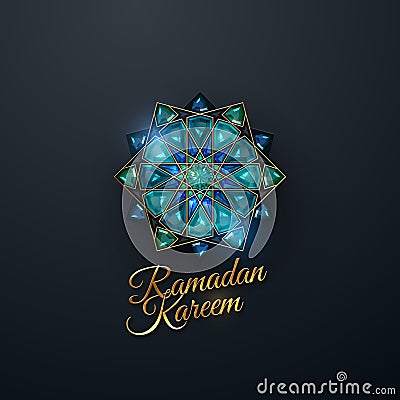 Abstract girih flower encrusted with turquoise crystals. Vector Illustration