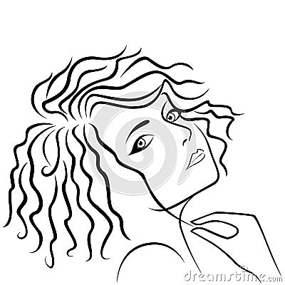 Abstract girl holding hair strand Vector Illustration