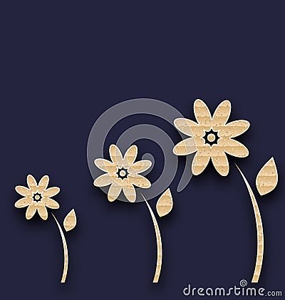 Abstract glade with paper flowers, carton texture Vector Illustration