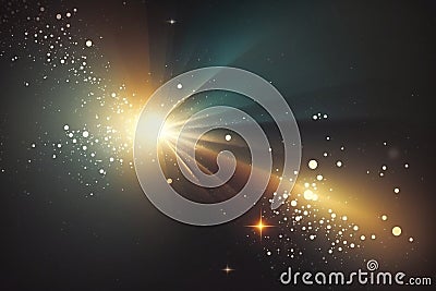 Abstract glare, flares and rays. Falling meteorite, asteroid, comet in the starry space sky. AI generated Stock Photo