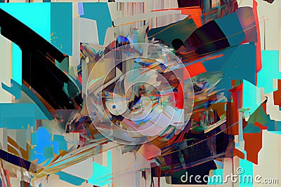 an abstract glitch art painting, featuring digital artifacts and colors in a chaotic blend. Stock Photo