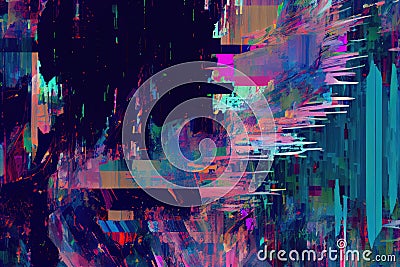 an abstract glitch art painting, featuring digital artifacts and colors in a chaotic blend. Stock Photo