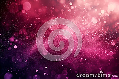 Abstract glittery banner with pink shining particles on back background, sparkling light Stock Photo