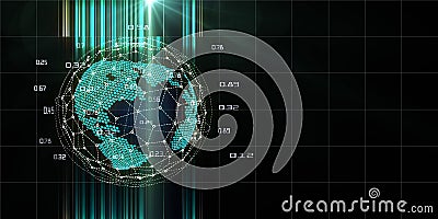 Abstract global data network background. Polygonal sphere earth with linse effects and blurred lines. Big data. Render for Stock Photo