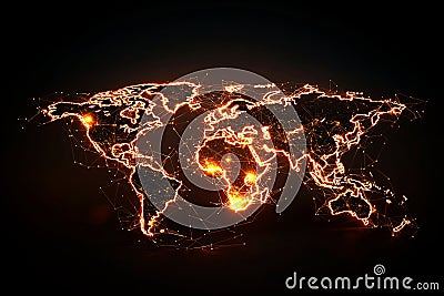Abstract global network with luminous links, stock icons, and a world map, reflecting economic interconnectivity, Generated AI Stock Photo
